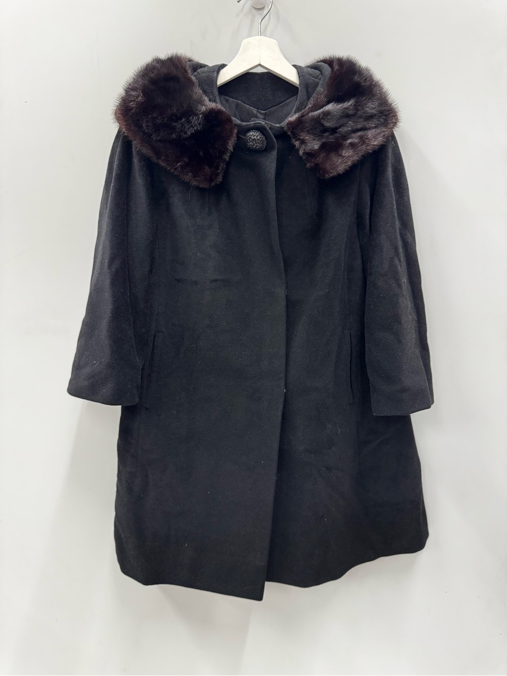 Vintage 1950s Black Fur Collar Coat Union Made